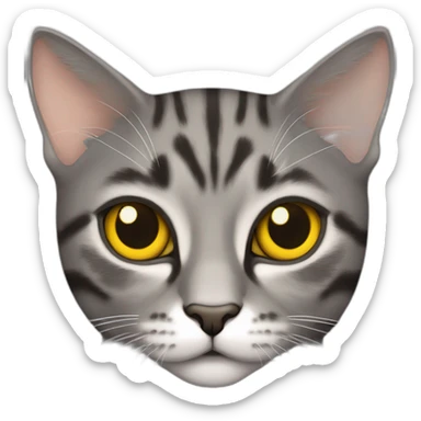 gray tortoiseshell tabby cat with arrows on the eyes. Yellow eyes sticker