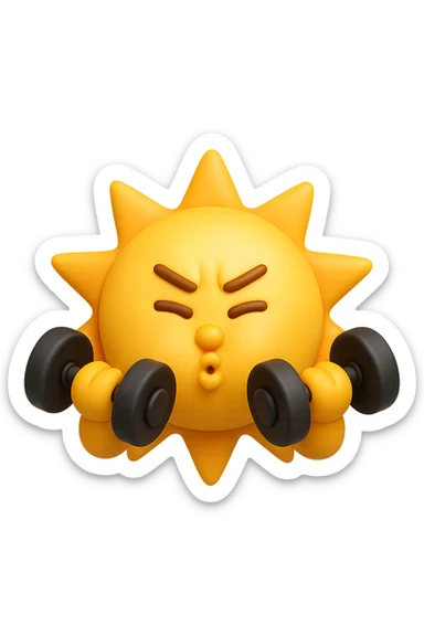 emoji stile iphone 3d di un sole che si allena con i pesi sticker