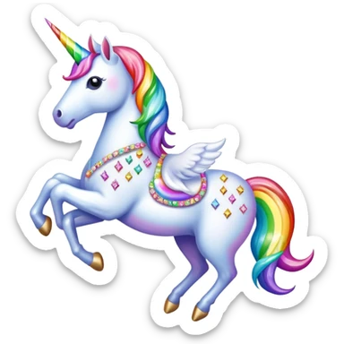 unicorn rhinestone covered riding on a rainbow sticker