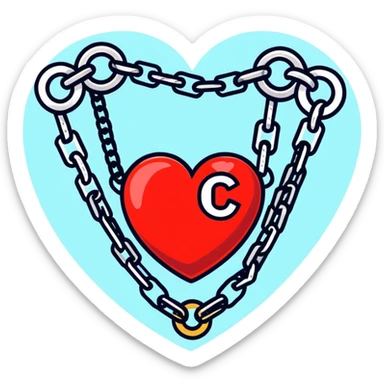 cartoon heart wrapped in chains with letters IC on it sticker