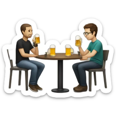 Sam Altman and Satya Nadella at a small table, both drinking beer.  sticker