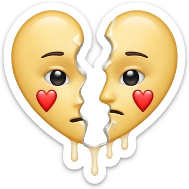 The broken heart emoji in white with sticky white liquid Ozzing out of it (the heart is broken in half and faceless)  sticker