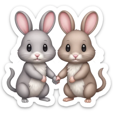 bunny and mouse holding hands sticker