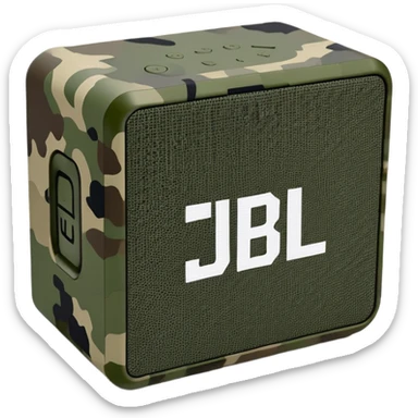 Minimalist JBL Go 4 speaker with digital camouflage pattern, pixelated military camo, clean simple design, compact bluetooth speaker sticker