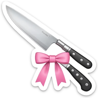 Kitchen knife with a pink bow tied around the handle, emoji style, simple, flat vector, white background, only one object sticker