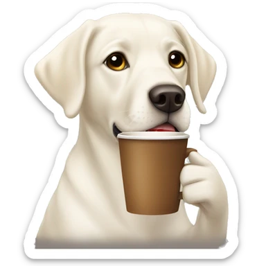 White labrador drinking coffee sticker