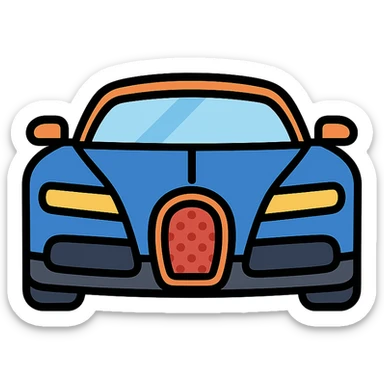 Bugatti car, simplified shape, bold lines, elegant look, color icon style sticker