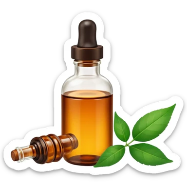 bottle of essential oil with a leaf sticker