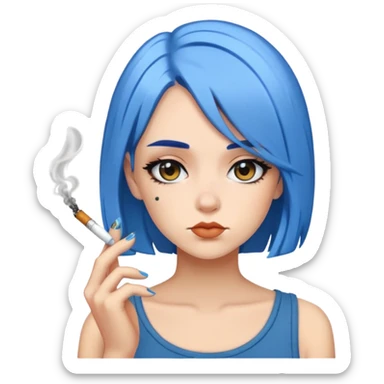 girl with blue hair smoking sticker