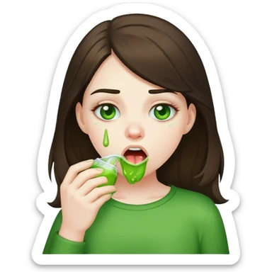 Brunette girl puking green sticker