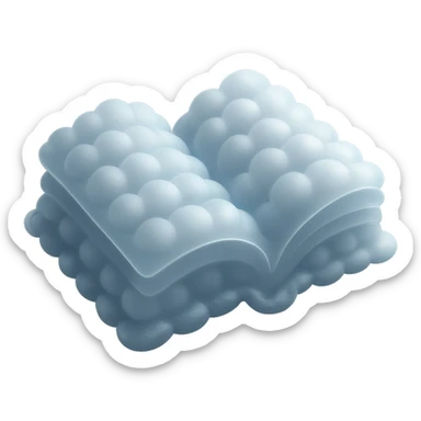 thick open book made entirely of small, very bright white fluffy convex clouds, matte glass style sticker