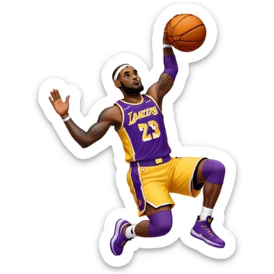 LeBron James basketball player in Lakers jersey dunking sticker