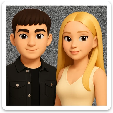 Slightly increase the volume of the upper body of the girl, separate the girl and the boy from each other, make the skin color the same for both characters. Maintain the cartoonish 3D style and keep the background transparent. The original style is cartoonish 3D. sticker