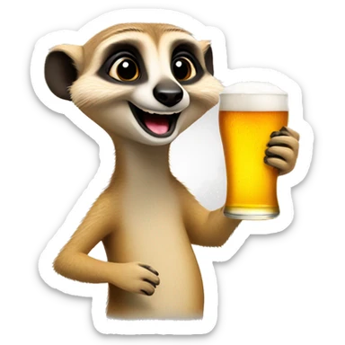 A smiling meerkat with a beer in hand sticker