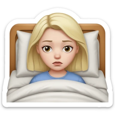 girl in bed, frowning, dark circles under eyes sticker
