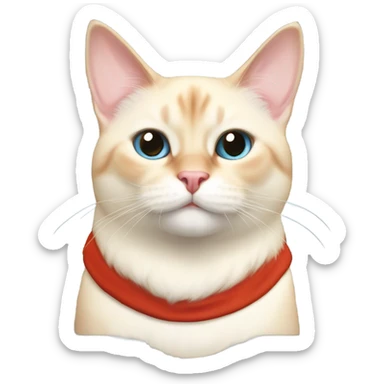 chubby fat, flame point Siamese, short fur, with white fur with orange accents, and blue eyes, smiling, wearing a red santa hat  sticker
