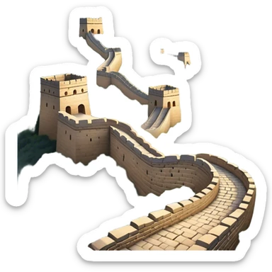 Cinematic Realistic Great Wall of China Landmark Emoji, depicted with ancient stone pathways winding over rugged mountains, watchtowers punctuating the misty landscape, and soft golden sunlight casting dramatic shadows. sticker