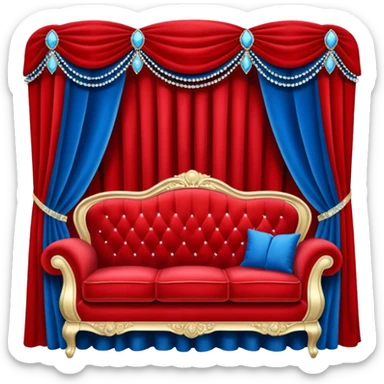 Vintage velvet red red sofa with rhinestone buttons and blue curtains in the background sofa with rhinestones buttons sticker