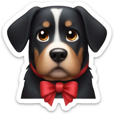 black dog, big jowls, sad puppy eyes, angel wings, red collar sticker