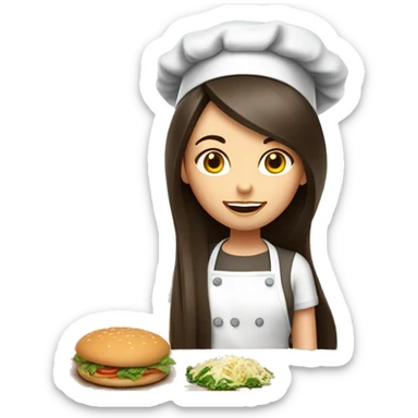 Brunette long straight hair girl in a cook hat cooks food  sticker