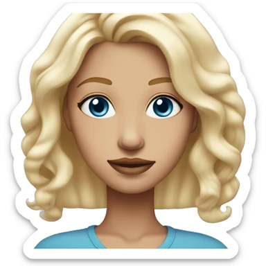 long haired blonde woman with blue eyes hair has middle part has light pink lips sticker