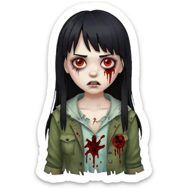 girl zombie with black long hair and bangs sticker