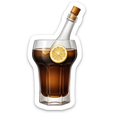 Fernet con coca sin limón,  sin sorbete. En vaso con forma de botella cortada  sticker