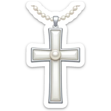 Elegant emoji icon of a white cross made of white beads, glossy surface, and white bead chain subtle shadows, pure white palette sticker
