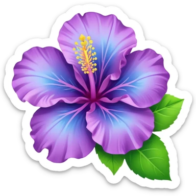 Change the lilac hibiscus with green leaves to blue and lime green colors, keep the emoji style, with no background. sticker