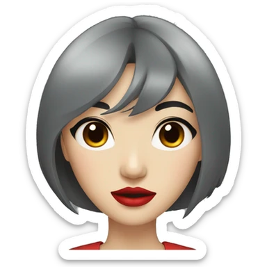 a asian woman with grey eyes and black hair and red lips sticker