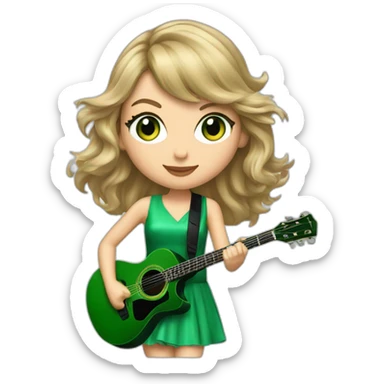 Taylor swift avec une robe vert jouant de la guitare avec des magnifiques yeux sticker