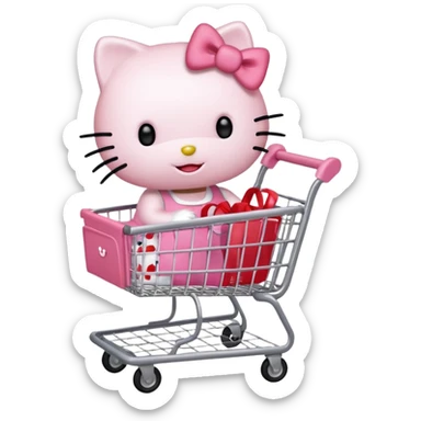 hello kitty pushing a shopping cart sticker