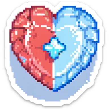 A transparent hologram of a red 3D heart with a bright blue star inside sticker