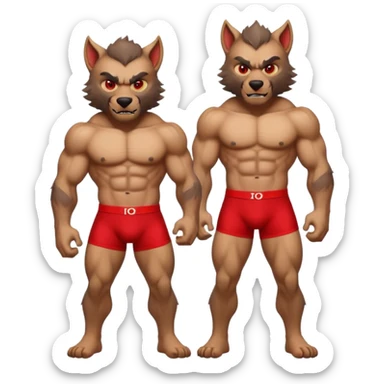 muscular werewolf in red underwear with visible logo, emoji style sticker