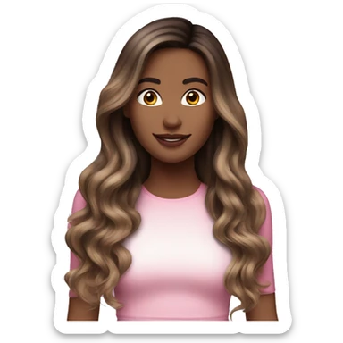 Brunette balayage long hair white women pink top sticker