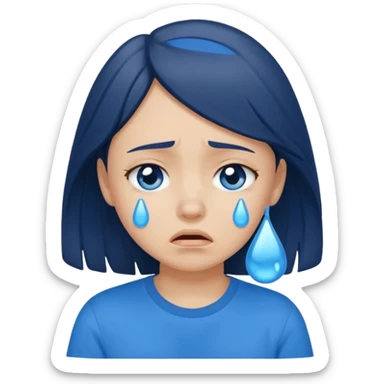 sad brunette girl crying with blue tears wearing a blue tshirt sticker