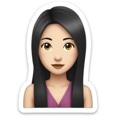 wasian girl with long black hair and eyeliner from head to chest sticker