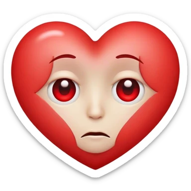 Red heart with sad face in the center with only one eye sticker
