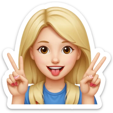 make a girl who is sticking her tounge out with two peace signs sticker
