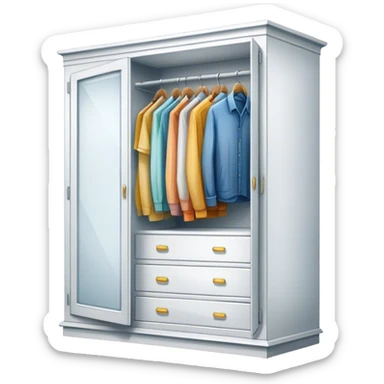 Icon for Furniture Design: a semi-transparent sketch of a wardrobe with a 3D model, pencil strokes, and development metrics. The icon should represent the process of creating and refining furniture design. Transparent background. sticker