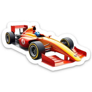 An icon showing a Formula 1 car racing down a track, with the vibrant speed and motion captured in the design. The background features a grand racing stadium with packed stands and winding turns, symbolizing the thrill of high-speed racing. Transparent background highlights the excitement. sticker