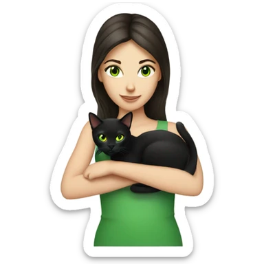 Brunette girl with her green eyed black cat  sticker