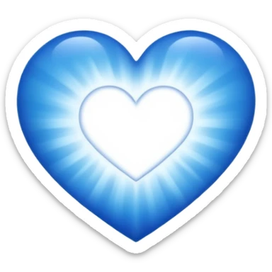 Small white blue heart radiating white light surrounded by a big blue cosmic heart sticker