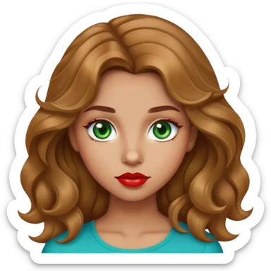 Girl with light-brown wavy hairs, green-blue eyes, light olive skin, red plump lips sticker