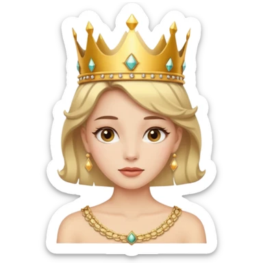 Give me an image of a women wearing neutral makeup with a crown. She is looking very content sticker