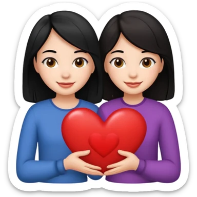 2 girls that have a heart one hair black the other brown  sticker