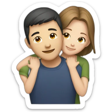 asian male and white female hugging sticker