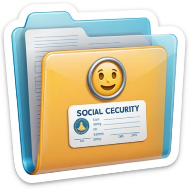 A simple emoji-style icon of a transparent plastic folder, clean and minimal, with rounded corners, subtle translucency, soft shading, and a small official documents symbol representing birth certificater, and Social Security. sticker