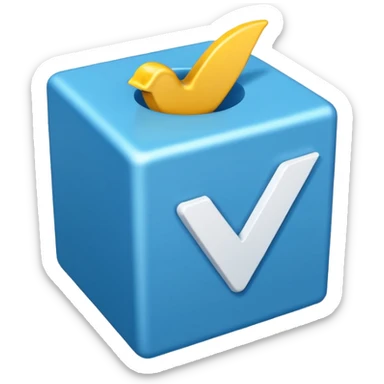 A blue box  and a white tick 4d sticker