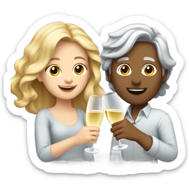 a boy with gray hair and a girl with long blond wavy hair dancing with a glass of champagne sticker